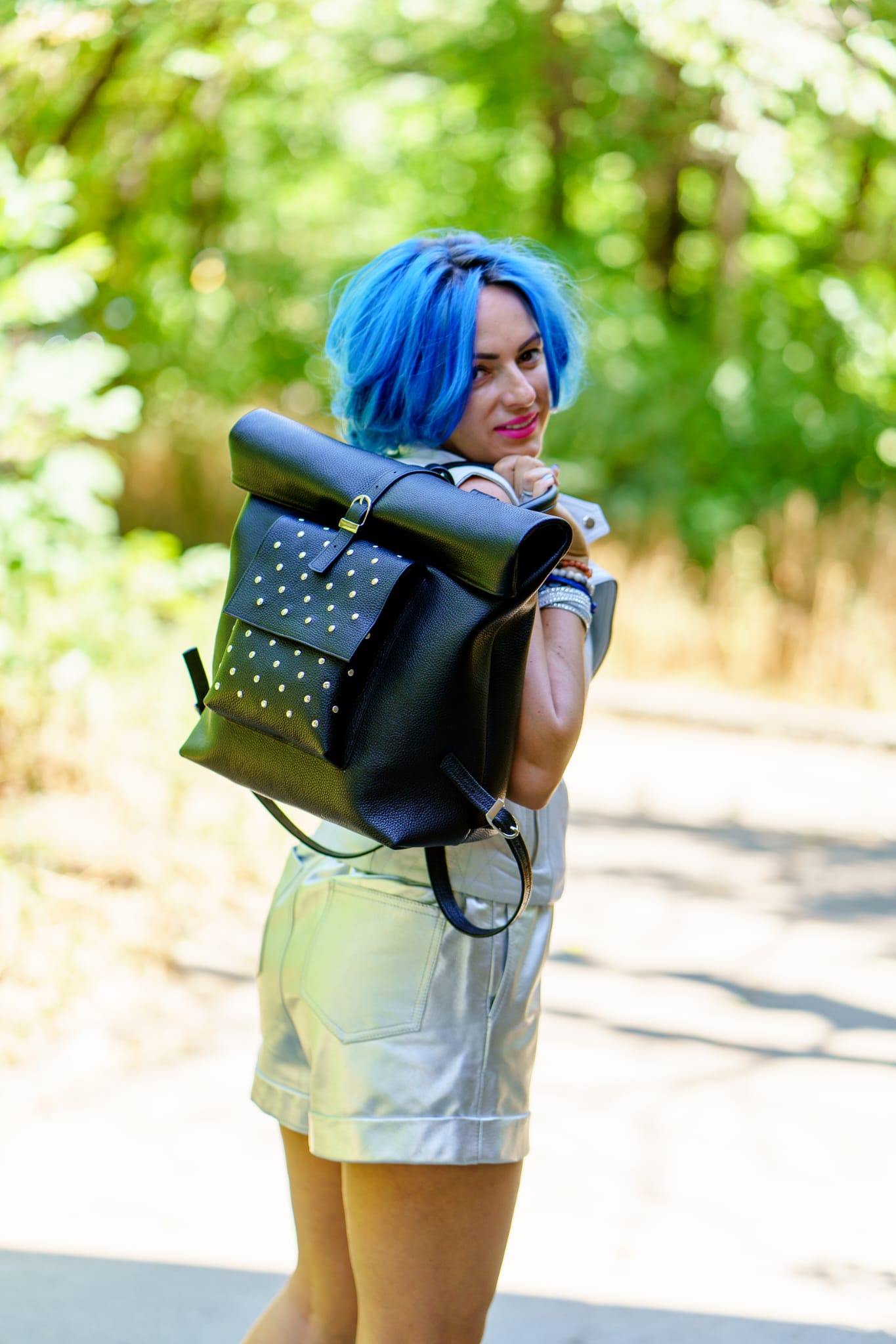 ROCK Black Leather Backpack - Image 5