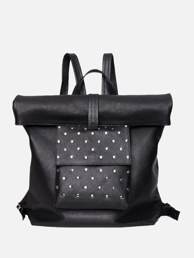 ROCK Black Leather Backpack