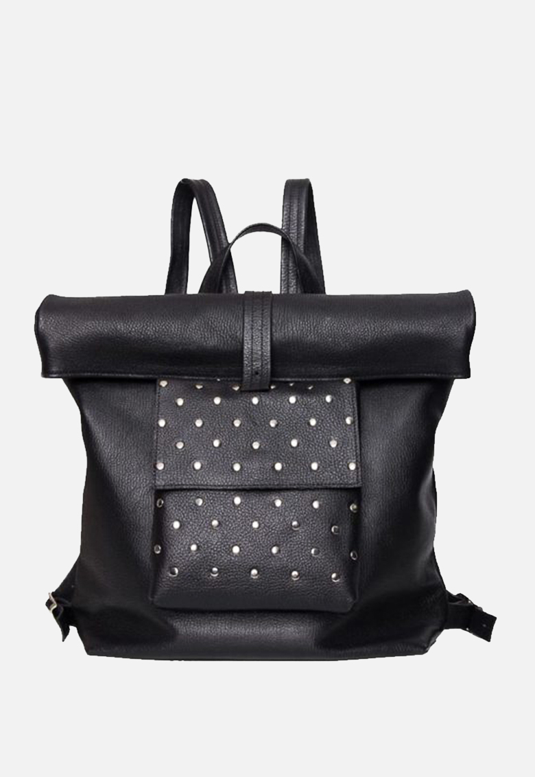 ROCK Black Leather Backpack