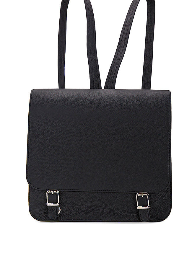 SQUARE Black Leather Backpack