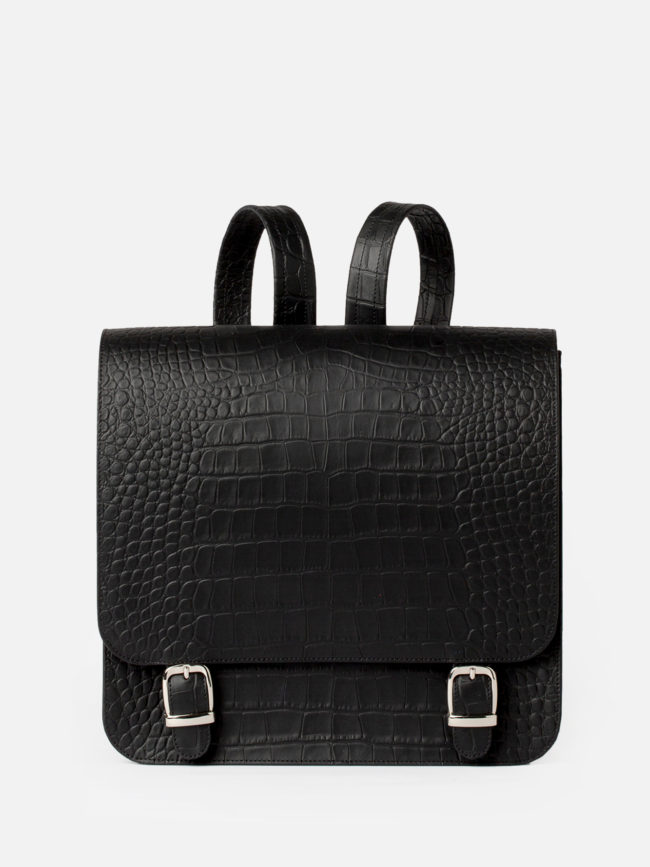SQUARE Black Croco Leather Backpack