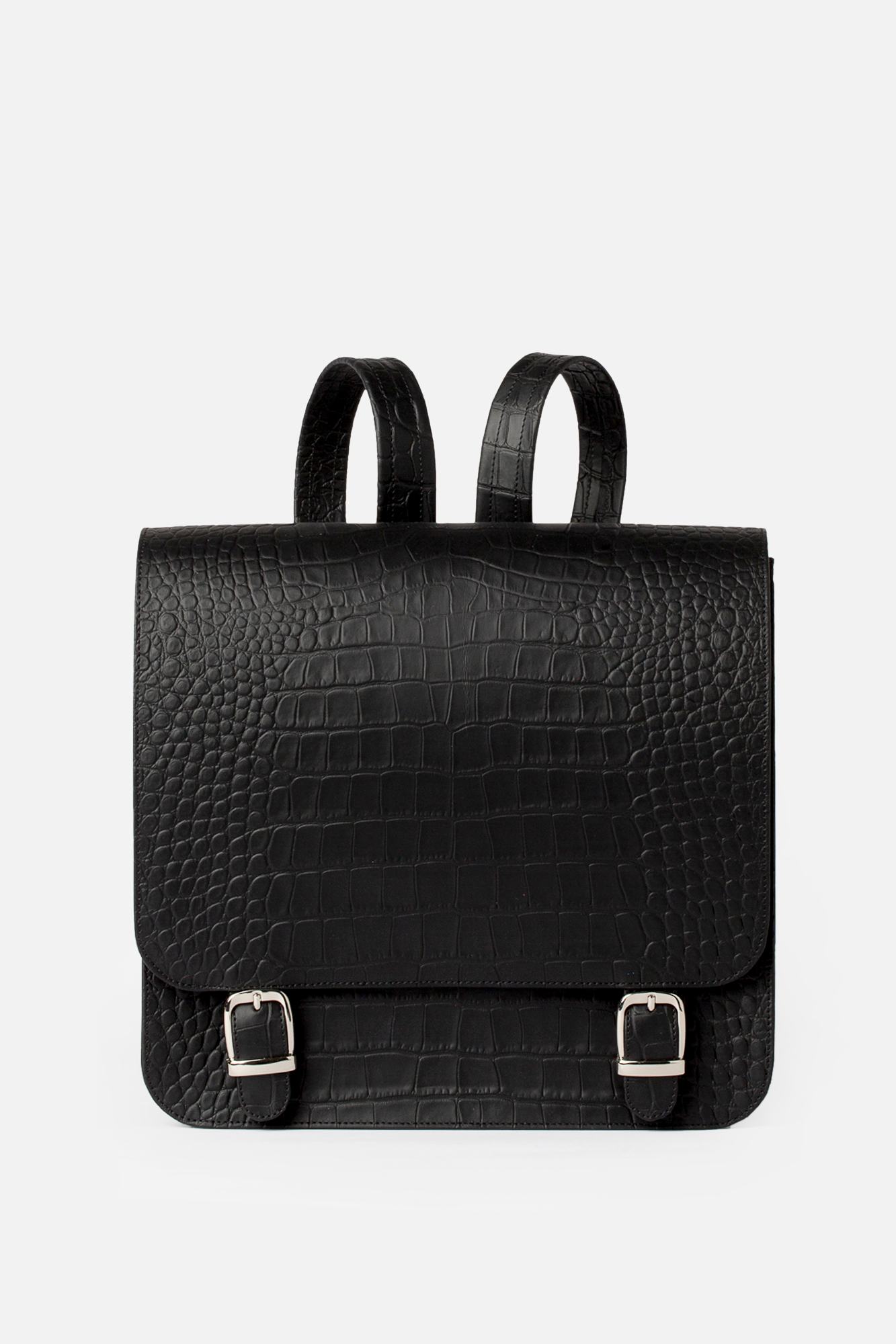 SQUARE Black Croco Leather Backpack