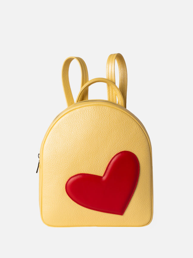 ADDA Yellow Leather Backpack With Red Heart Attached