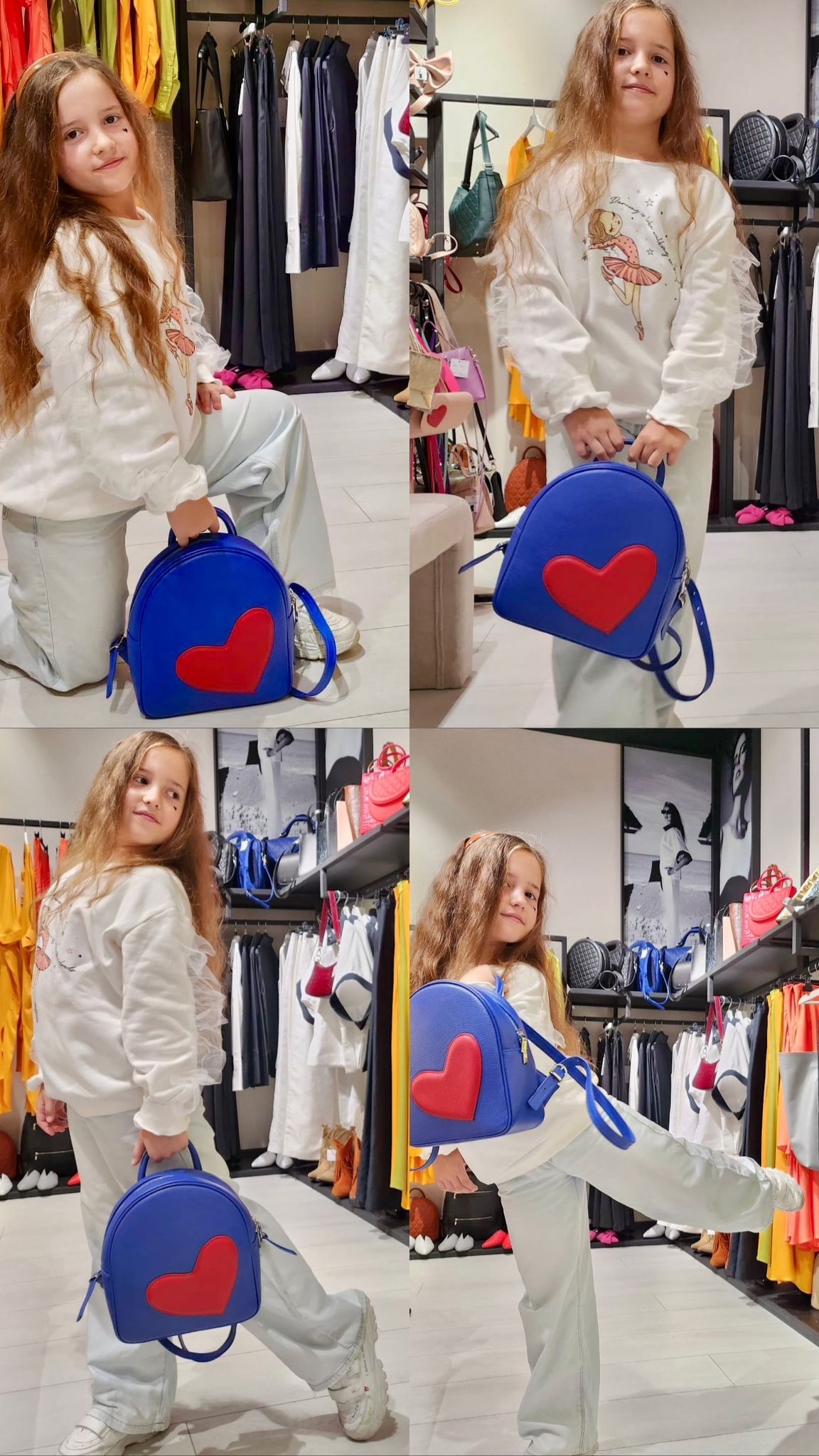 ADDA Pearly Pink Leather Backpack With Red Heart Attached - Image 8