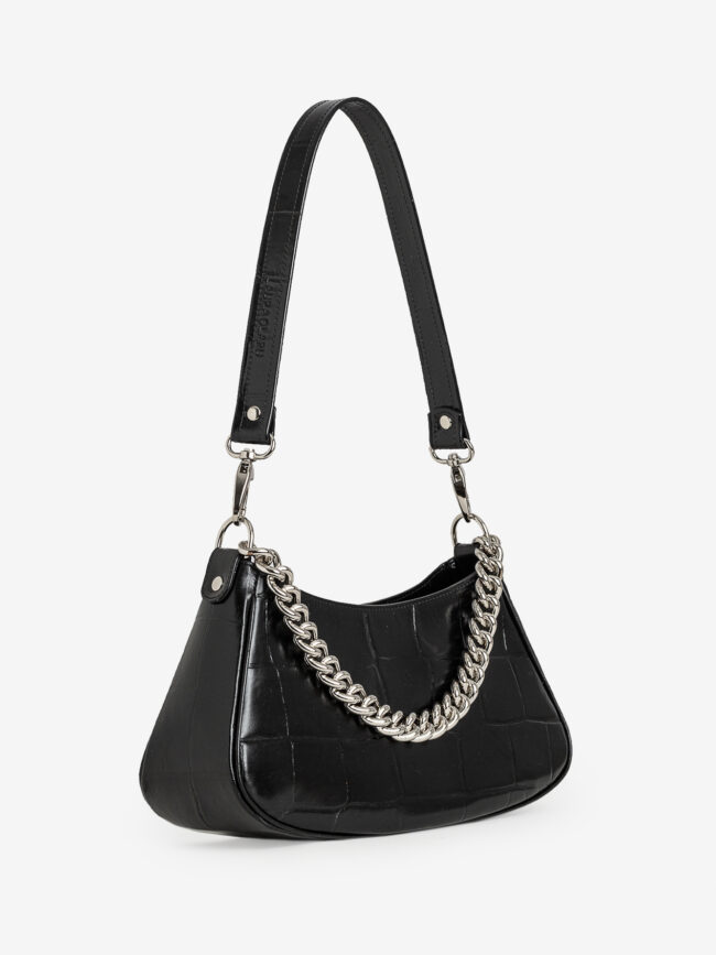 JACQUELINE Black Croco Leather Bag