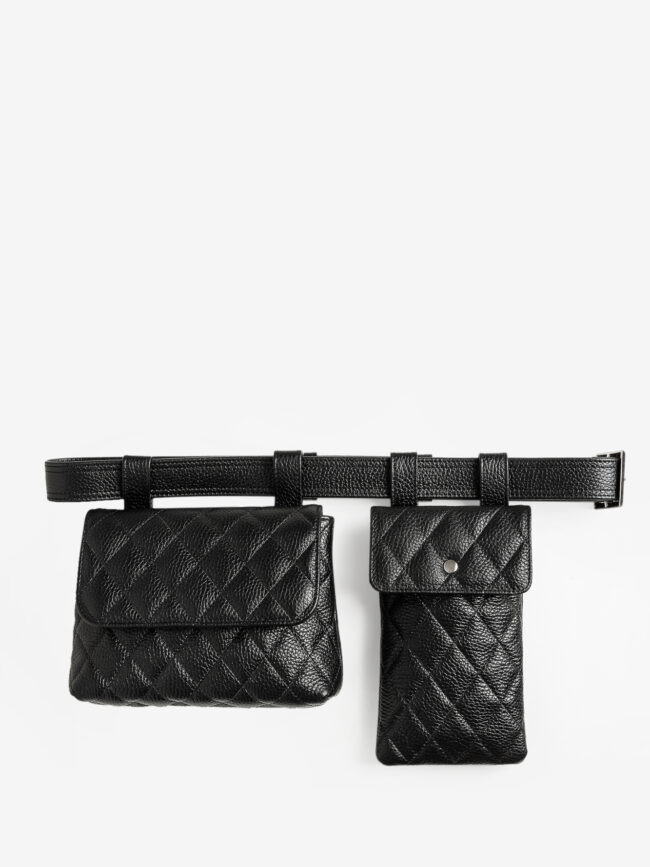 DOUBLE EMMA Quilted Black Leather Belt Bag