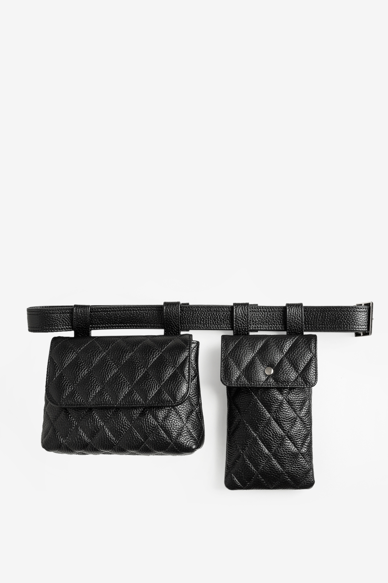 DOUBLE EMMA Quilted Black Leather Belt Bag