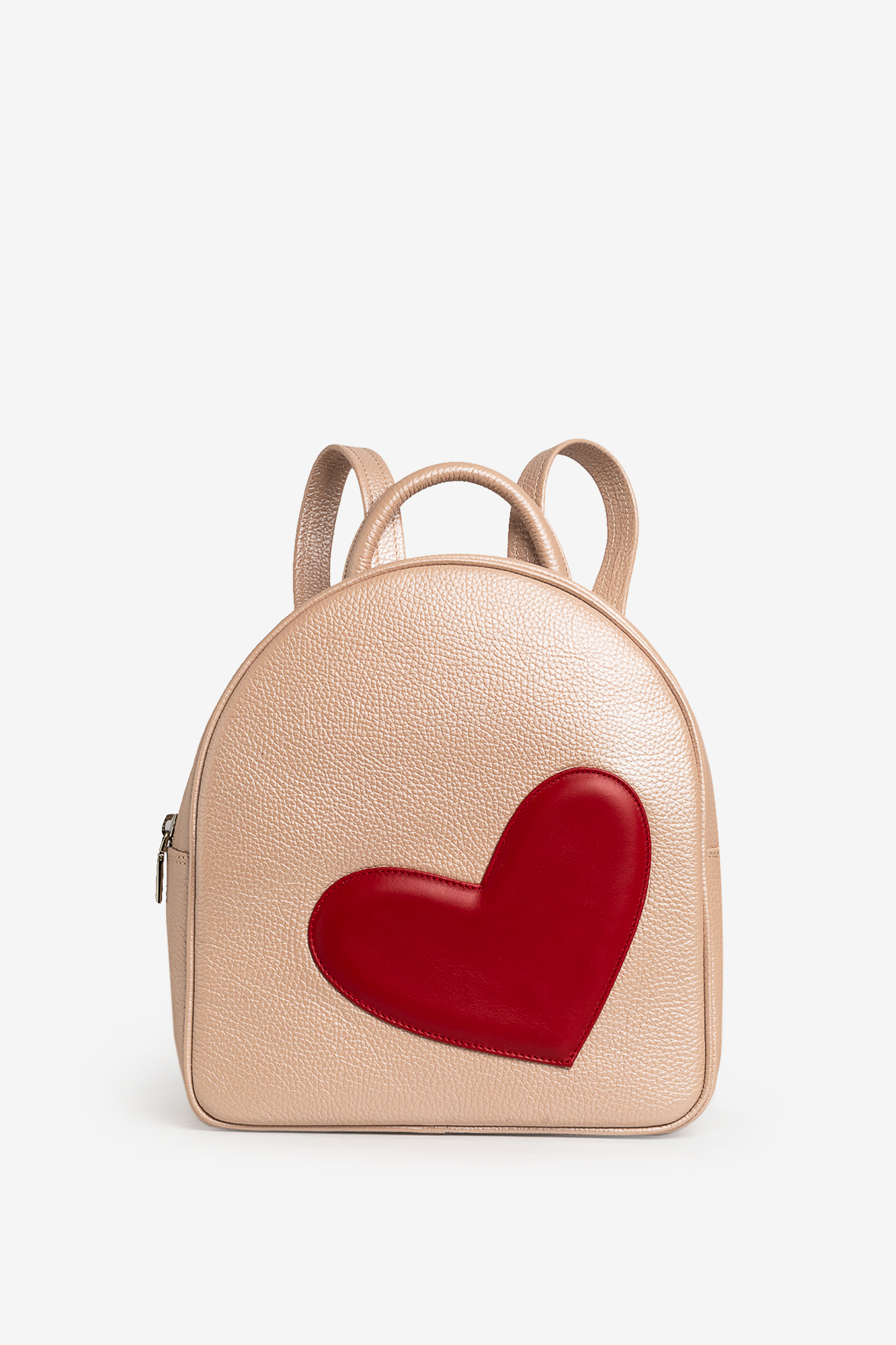 ADDA Pearly Pink Leather Backpack With Red Heart Attached