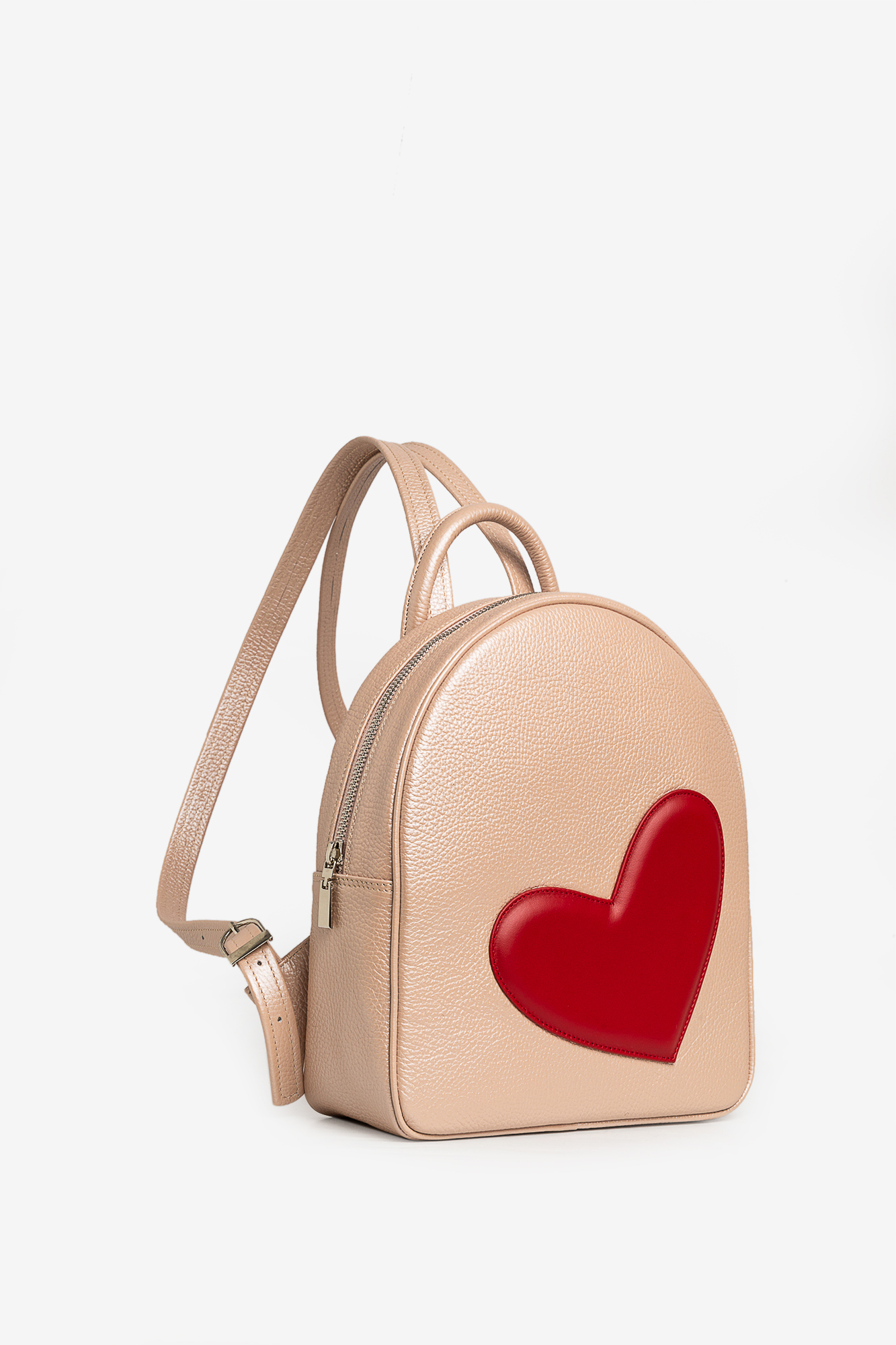 ADDA Pearly Pink Leather Backpack With Red Heart Attached - Image 2