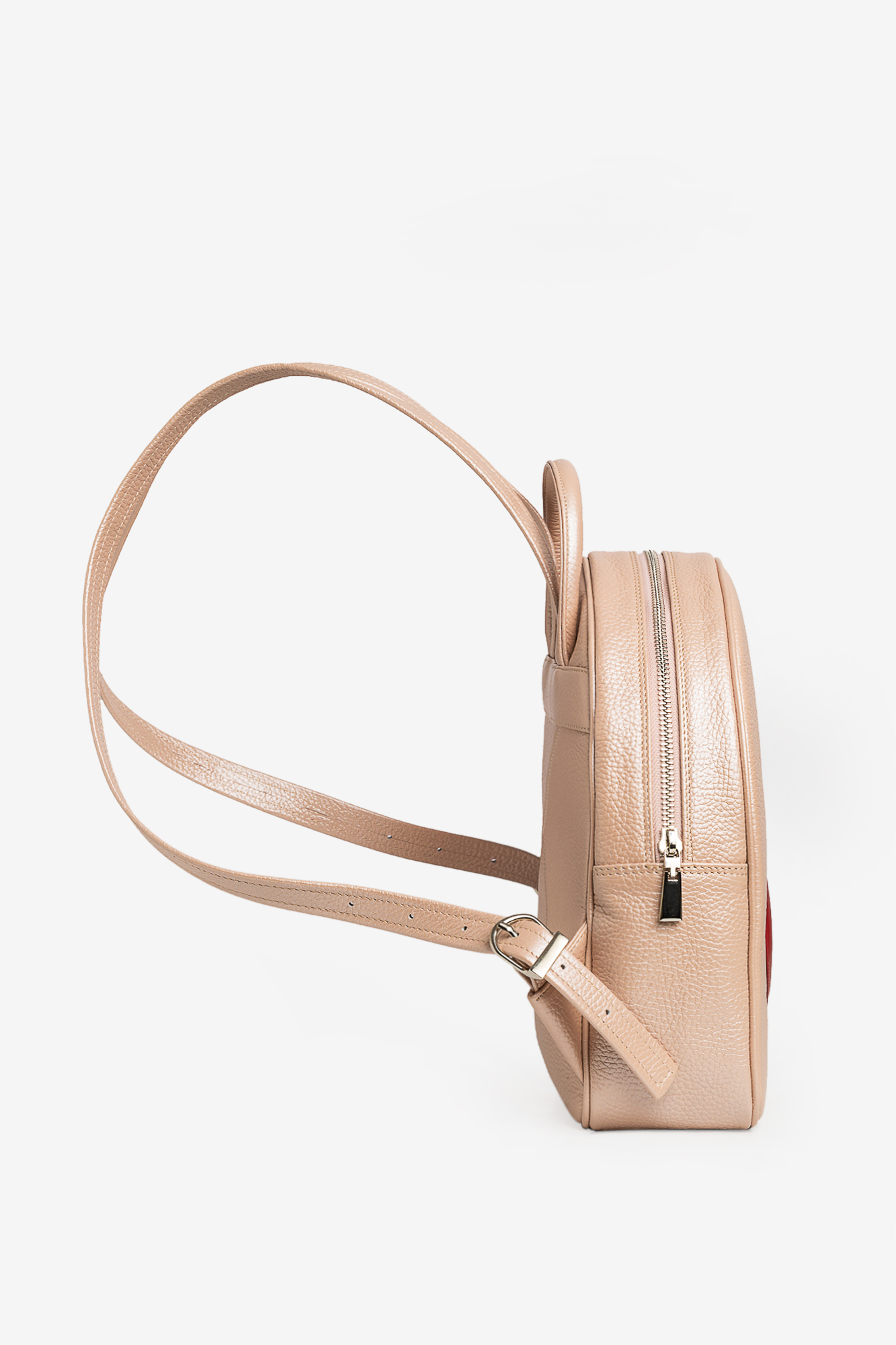 ADDA Pearly Pink Leather Backpack With Red Heart Attached - Image 4