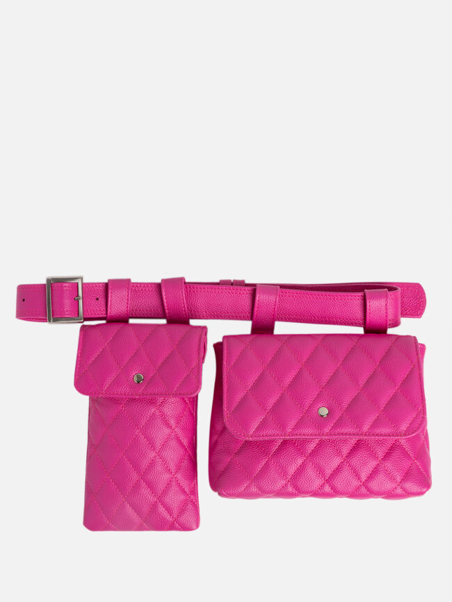 DOUBLE EMMA Quilted Pink Leather Belt Bag