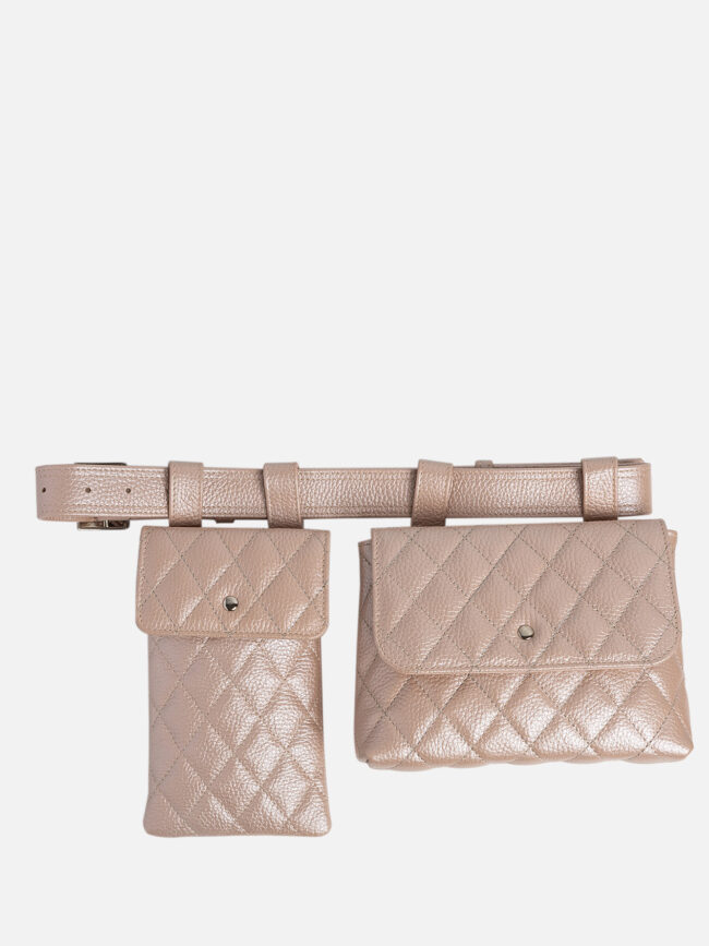 DOUBLE EMMA Quilted Pearly Pink Leather Belt Bag