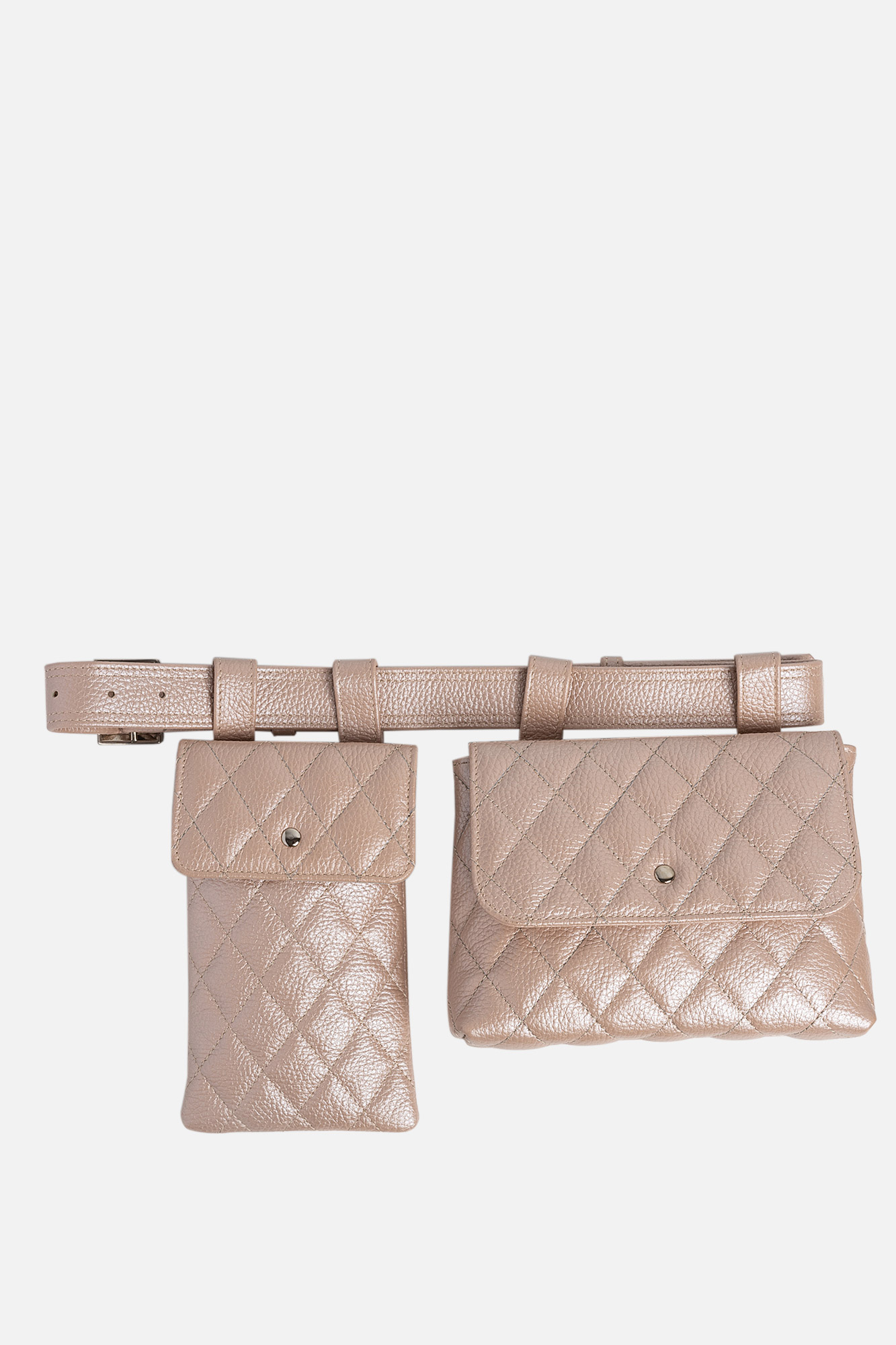 DOUBLE EMMA Quilted Pearly Pink Leather Belt Bag