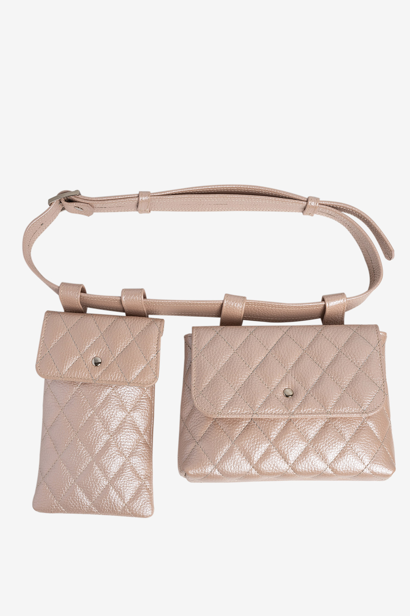 DOUBLE EMMA Quilted Pearly Pink Leather Belt Bag - Image 2
