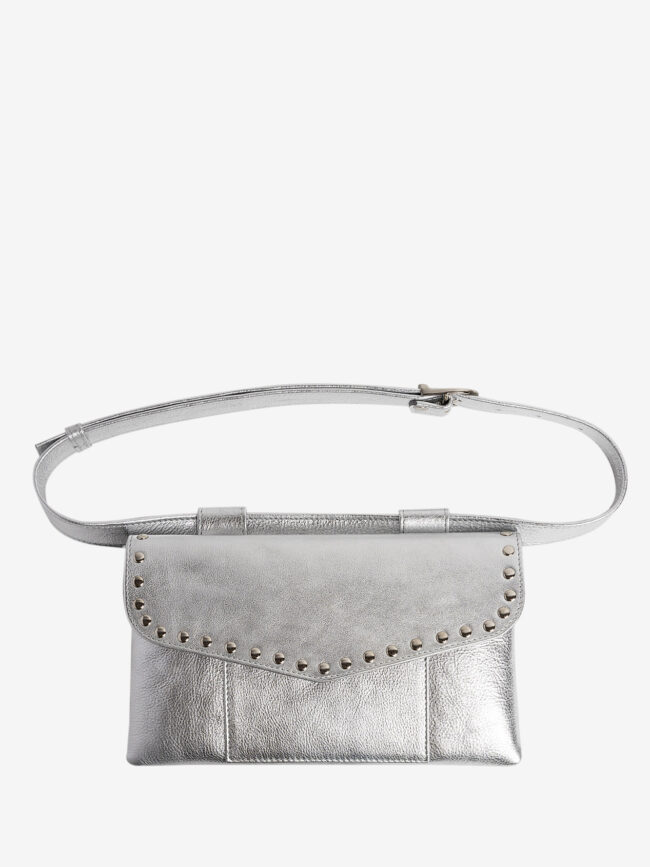 ZELDA Silver Leather Belt Bag With Staples