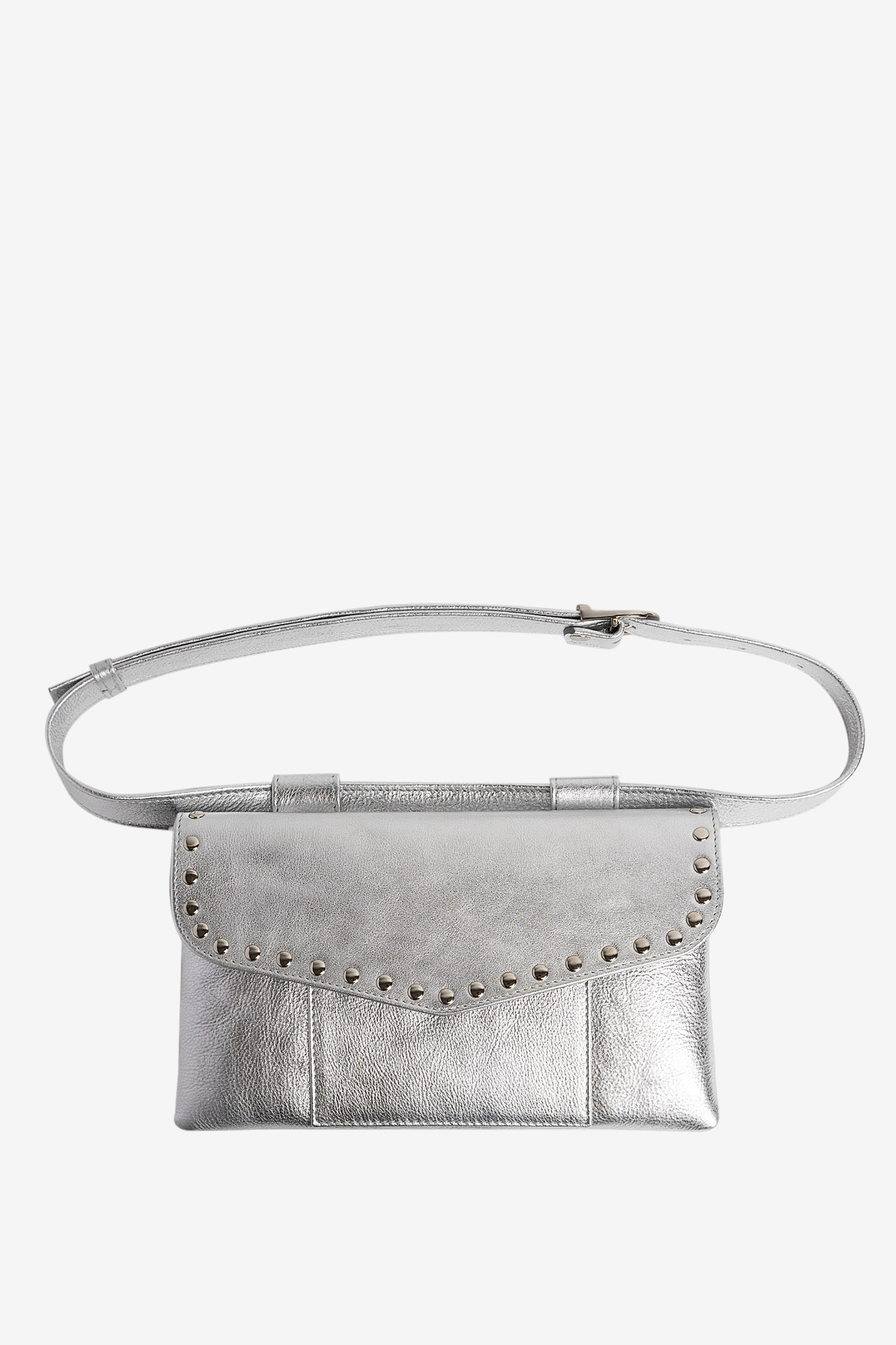 ZELDA Silver Leather Belt Bag With Staples