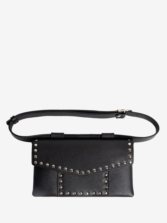 ZELDA Black Leather Belt Bag With Staples