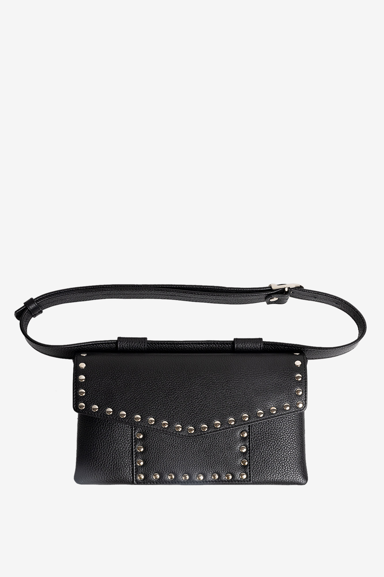 ZELDA Black Leather Belt Bag With Staples
