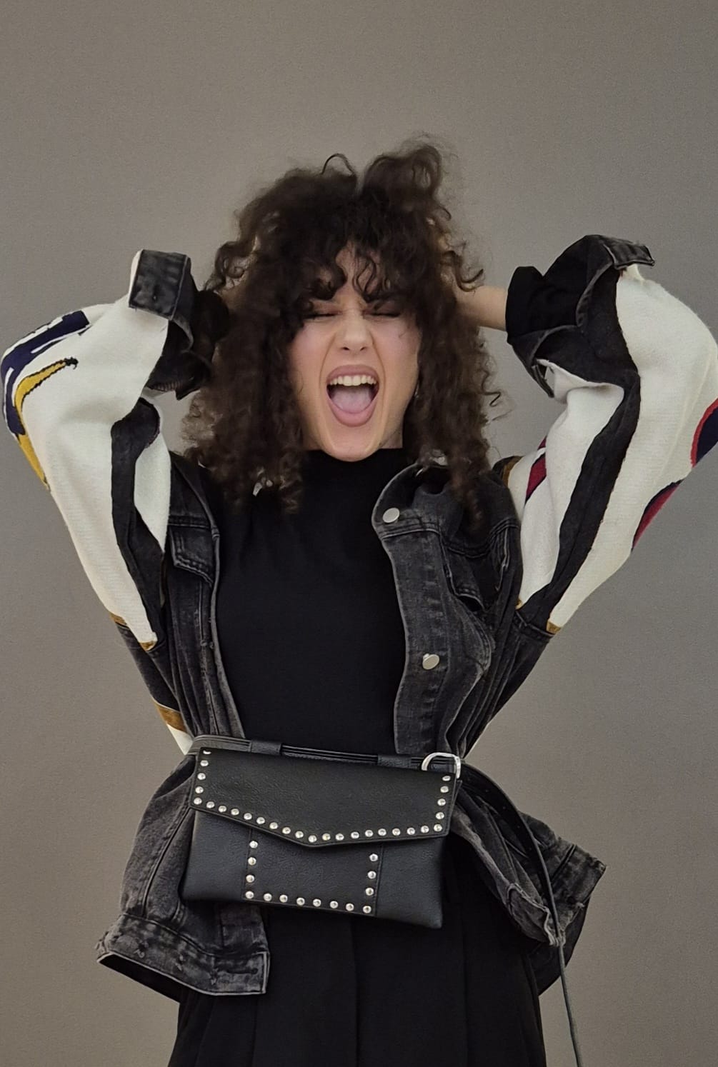 ZELDA Black Leather Belt Bag With Staples - Image 2