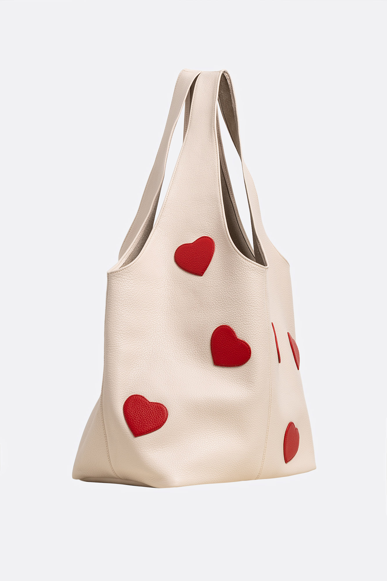 SACK Cream Leather Bag With Red Hearts Attached - Image 3