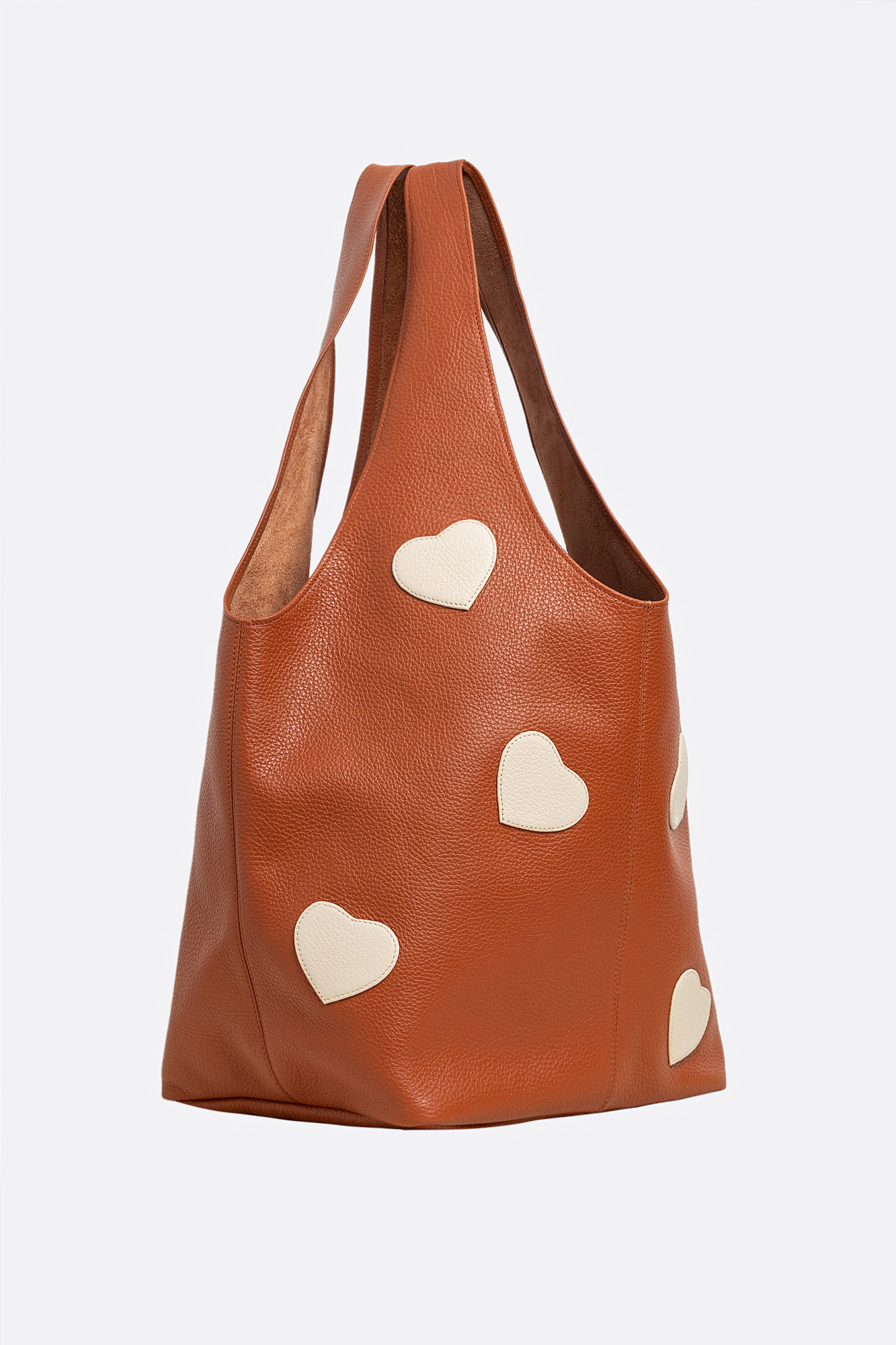 SACK Camel Leather Bag With Cream Hearts Attached - Image 3