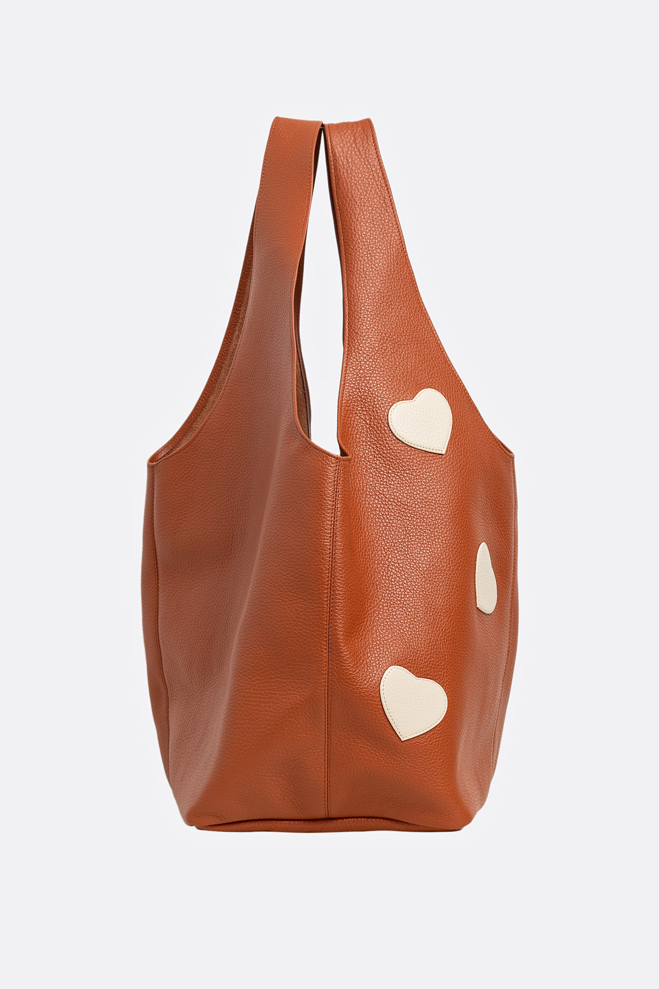 SACK Camel Leather Bag With Cream Hearts Attached - Image 5