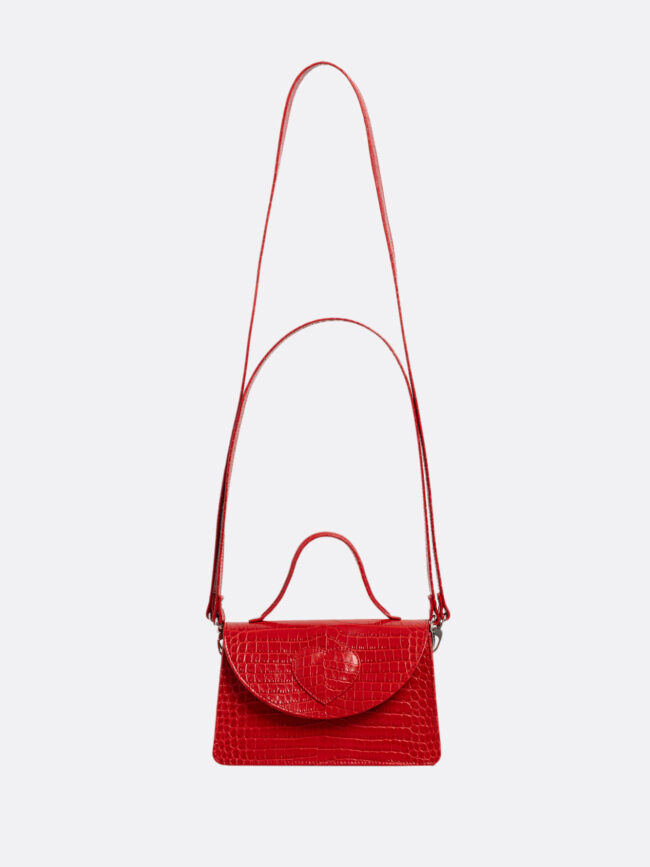 AMELIE Red Croco Leather Bag With Heart Attached