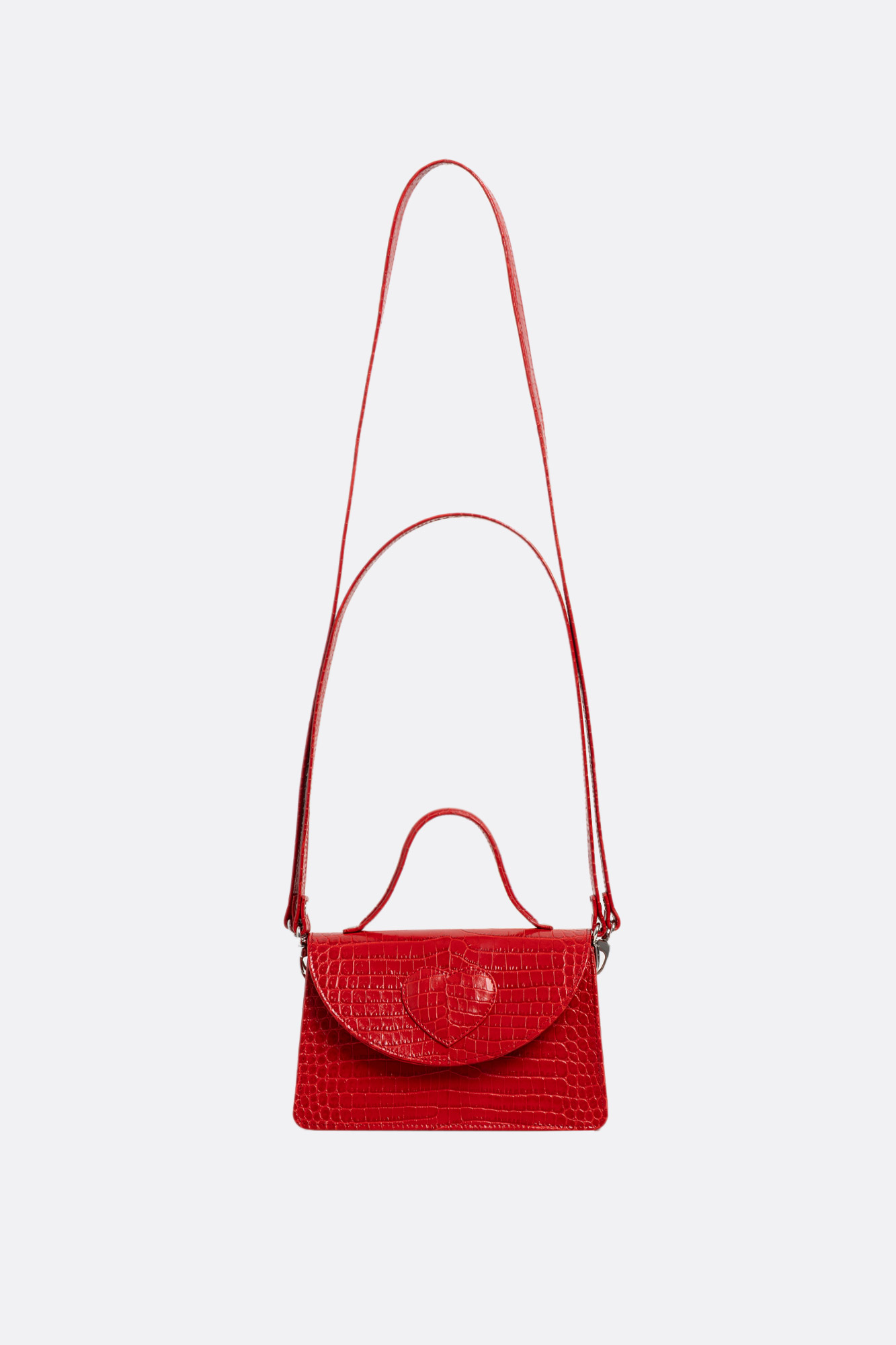 AMELIE Red Croco Leather Bag With Heart Attached