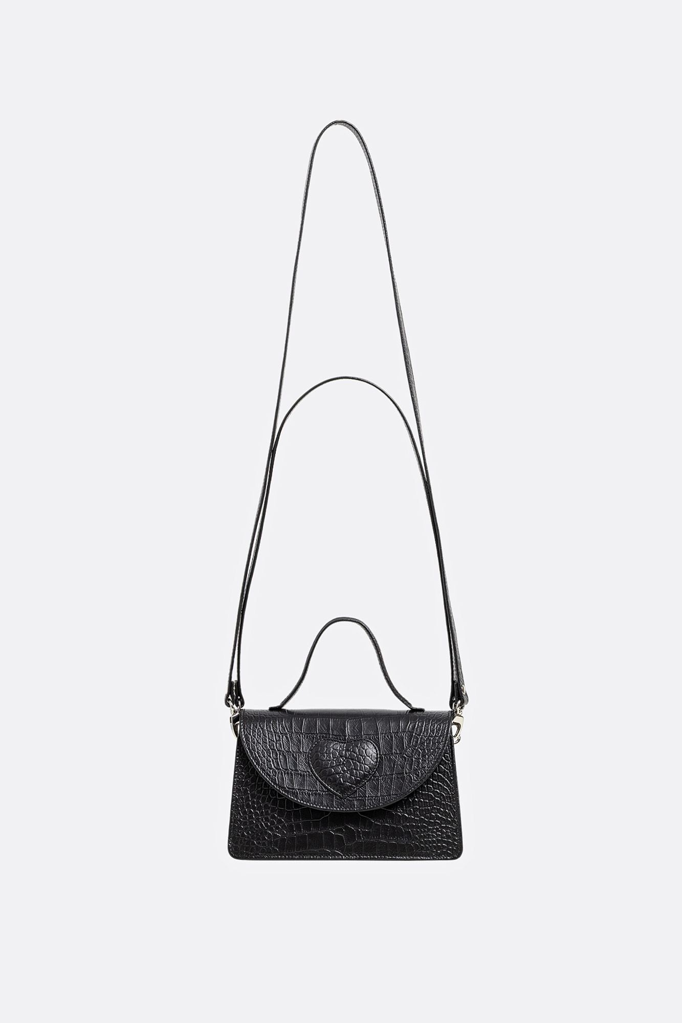 AMELIE Black Croco Leather Bag With Heart Attached
