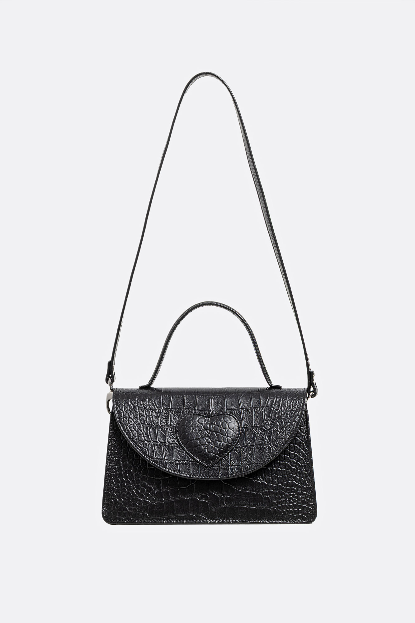 AMELIE Black Croco Leather Bag With Heart Attached - Image 4