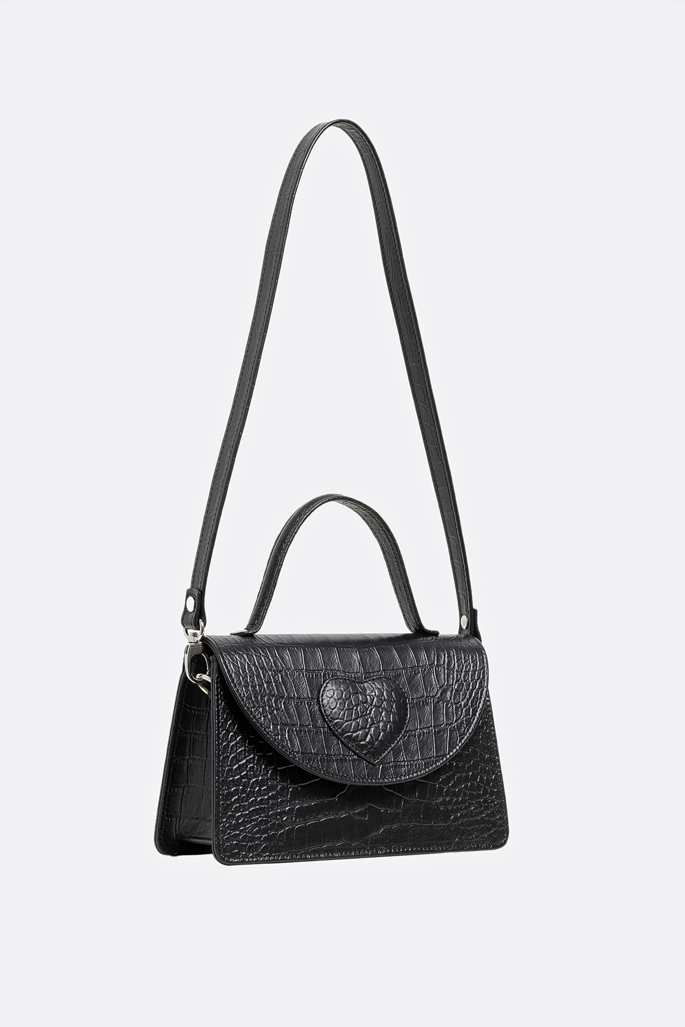 AMELIE Black Croco Leather Bag With Heart Attached - Image 3