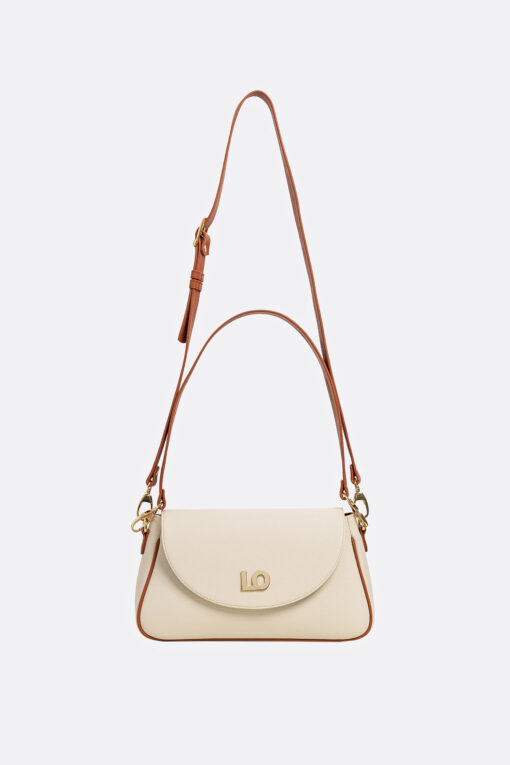 LEYLA Cream Leather Bag With Camel Straps