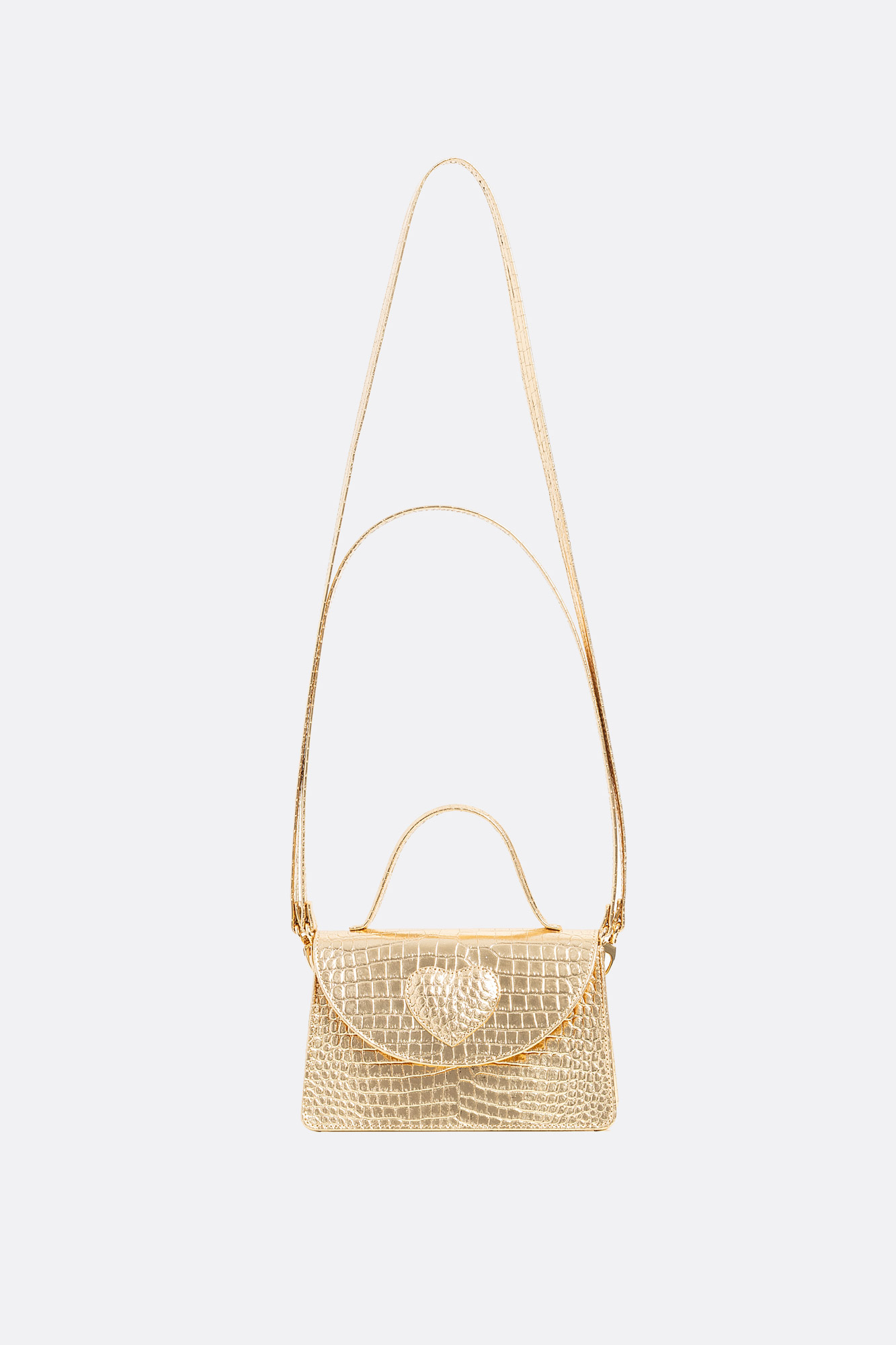 AMELIE Gold Croco Leather Bag With Heart Attached