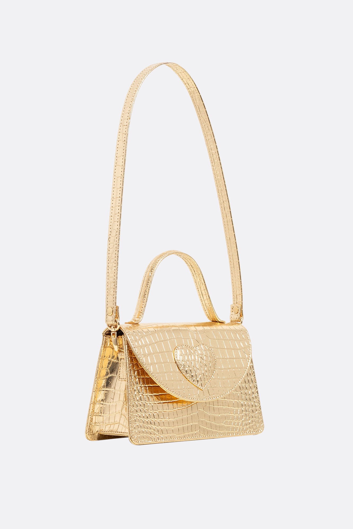 AMELIE Gold Croco Leather Bag With Heart Attached - Image 3