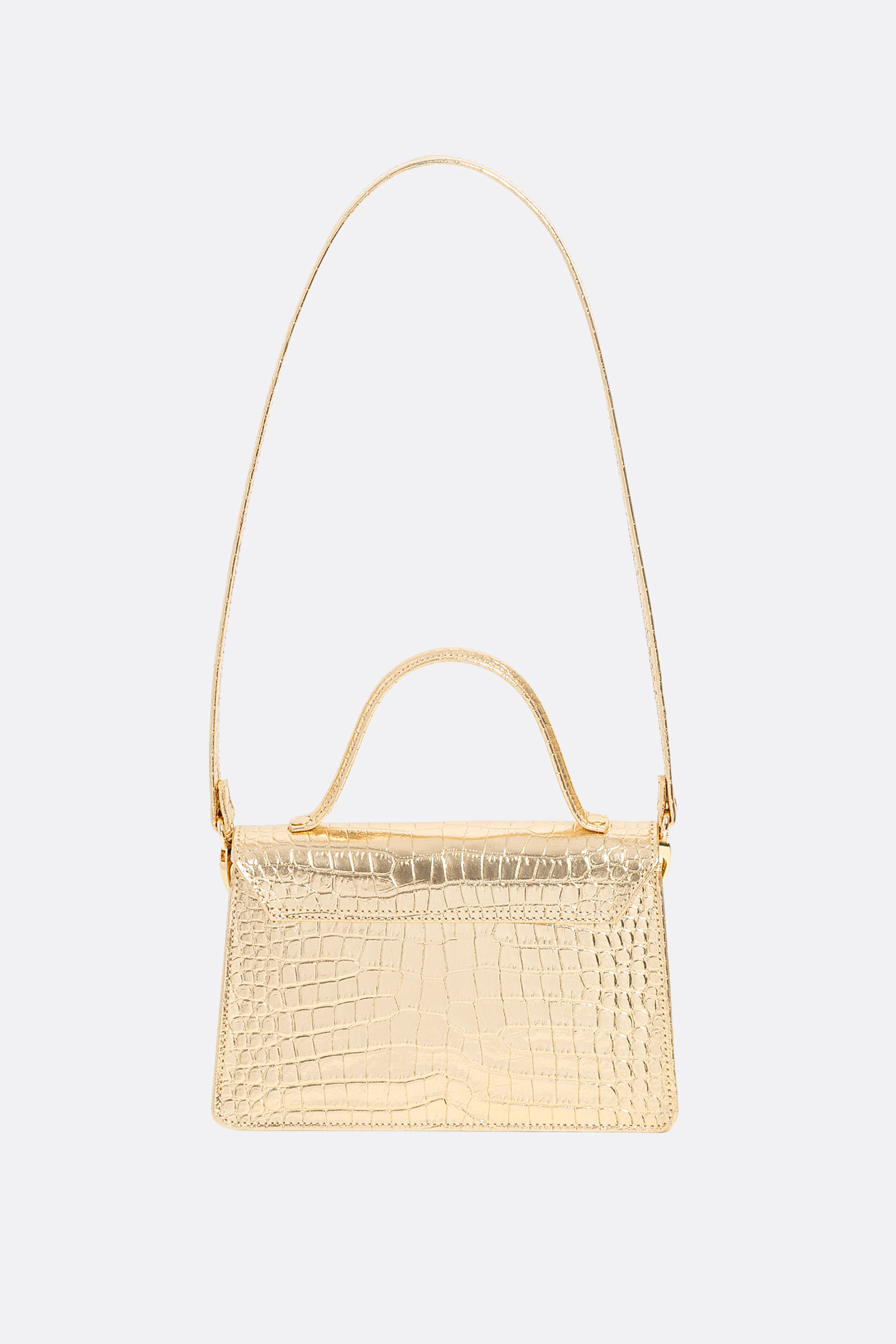 AMELIE Gold Croco Leather Bag With Heart Attached - Image 5