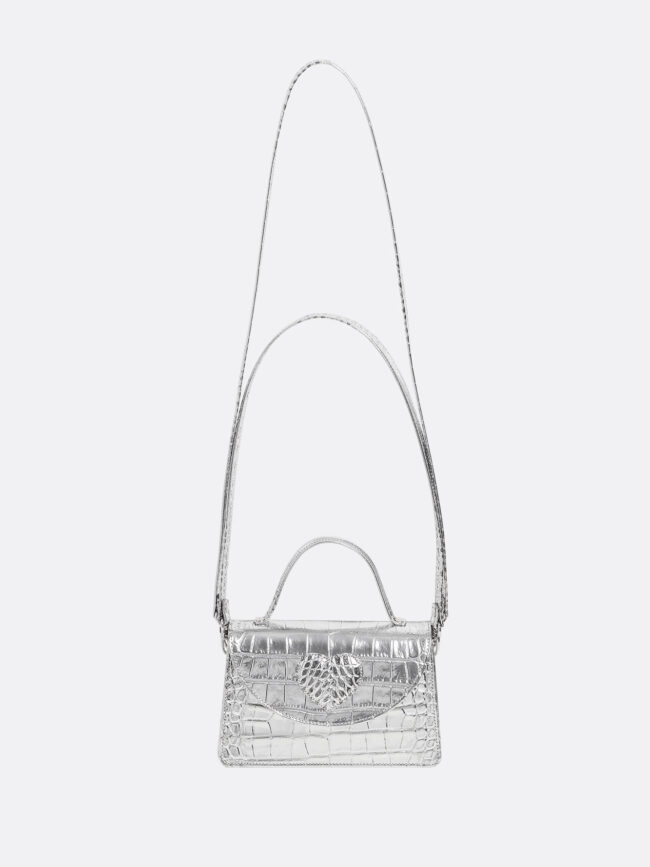 AMELIE Silver Croco Leather Bag With Heart Attached