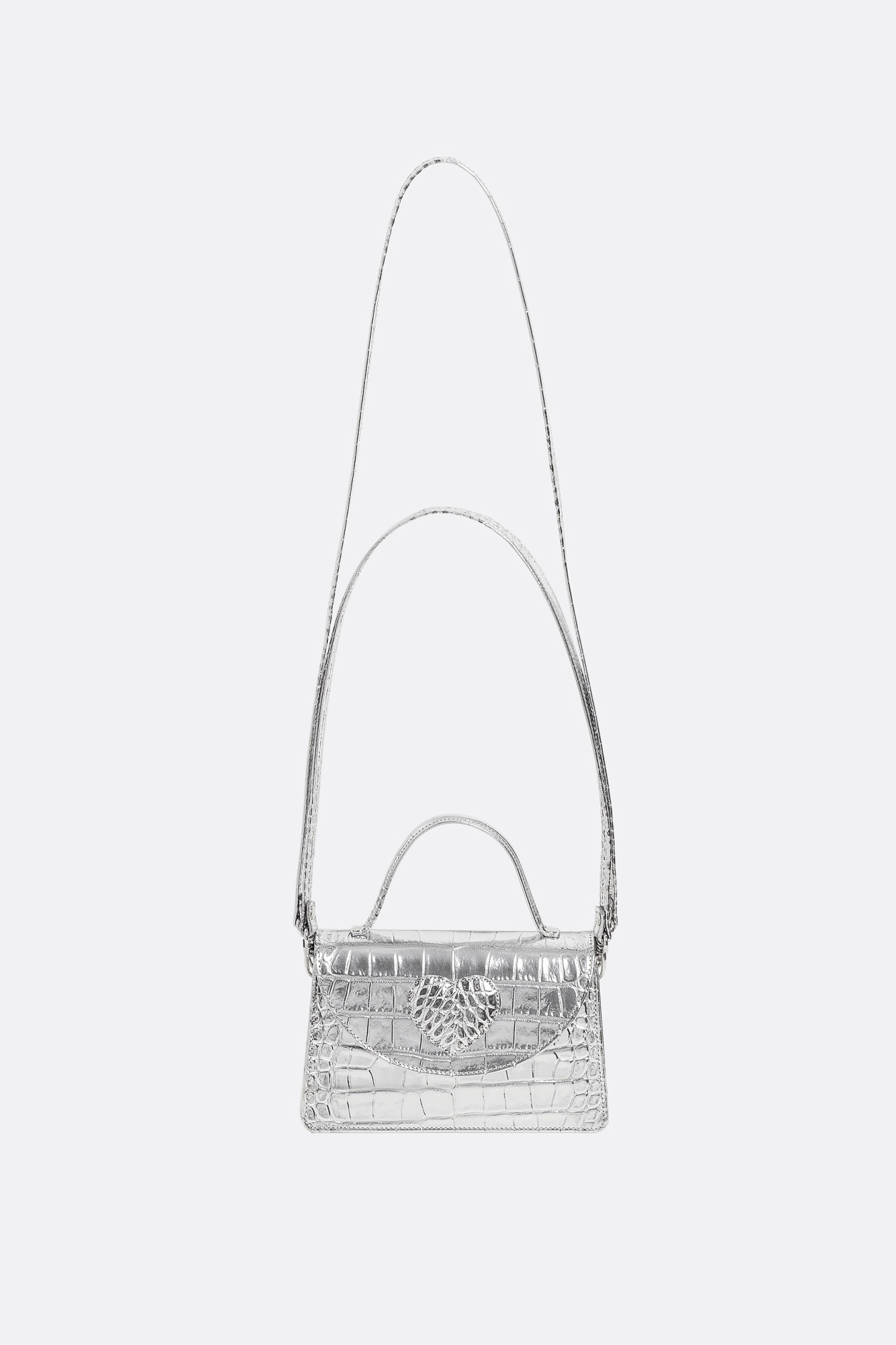 AMELIE Silver Croco Leather Bag With Heart Attached