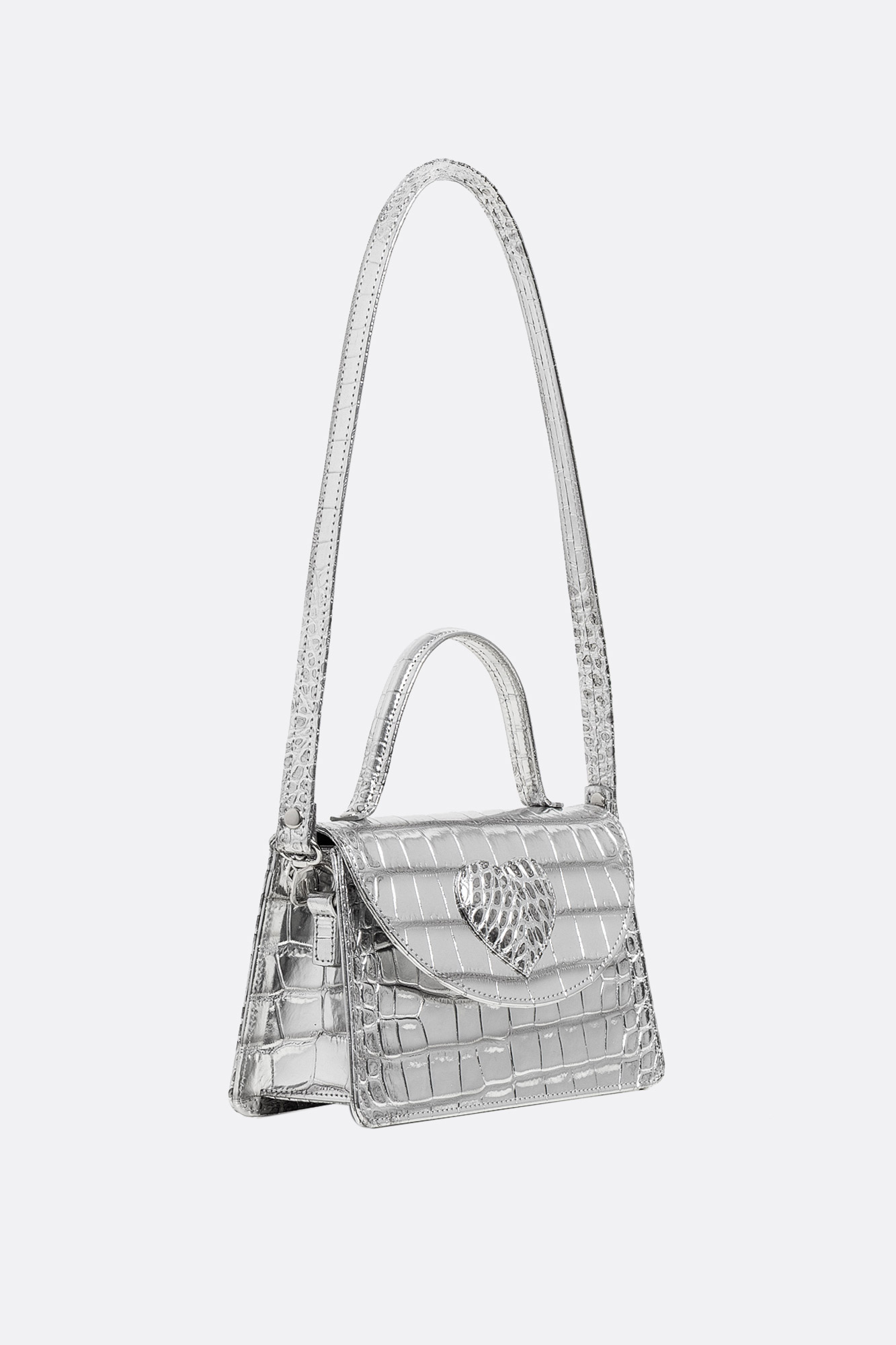 AMELIE Silver Croco Leather Bag With Heart Attached - Image 3